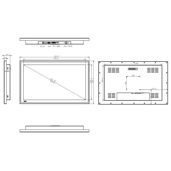 Optical Bonding 45W 21.5" Industrial LCD Panel 1000nits DC9-36V