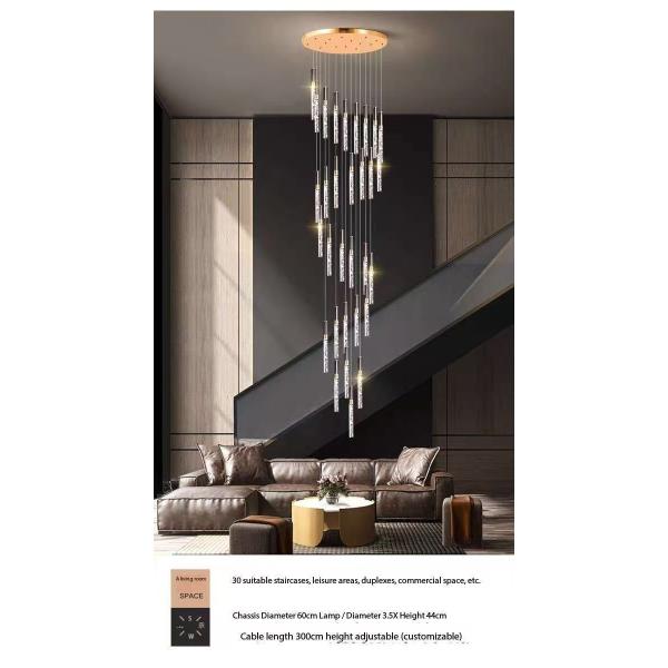 Simple Stairwell Long Crystal Column Chandelier High Ceiling Attic Residential Ceiling Staircase Branch Chandelier Lighting LED Chandelier