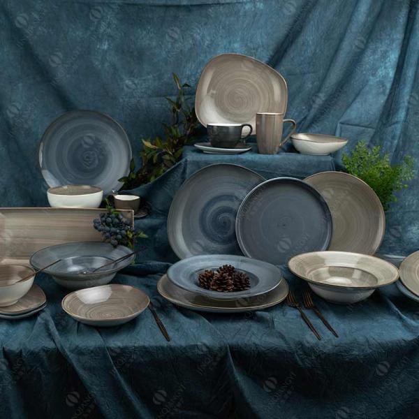 CIQ Color Glaze Hand Painting Rectangular Ceramic Dinner Plate