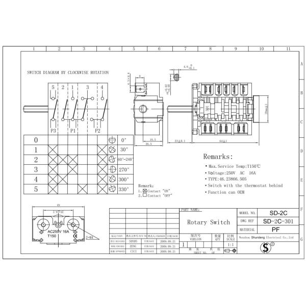 Home appliance switch SHUNDENG SD-2C-301 Rotary switches 46.23866.505 OVEN SWITCH Switch gear Three gears switch