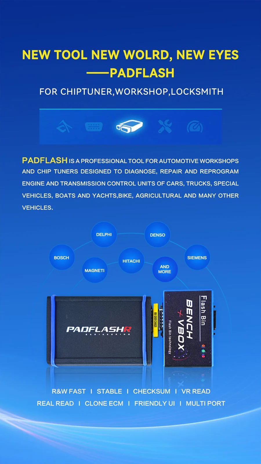 Newest 2025 PADFLASH PADFLASHR Full Version ECU TCU Programmer with USB Dongle OBD Bench Boot Supports Checksum VR Files