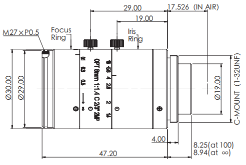 F1.4~F16 2MP 0.07kg 8mm Camera Lens Machine Vision Hardware WD 100-∞
