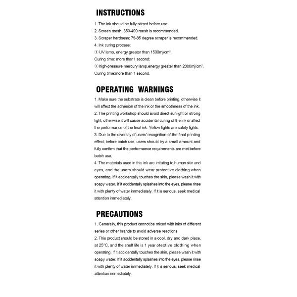 Safe UV Screen Ink With Good Wear Resistance Scratch Resistance High Gloss PH Value 7.5-8.5