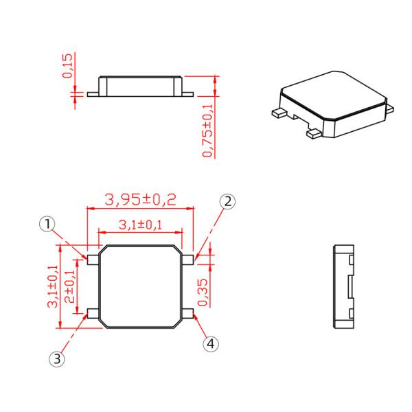 Waterproof Tact Switch 3.1*3.1*0.75 4 Pins SMD Film switch