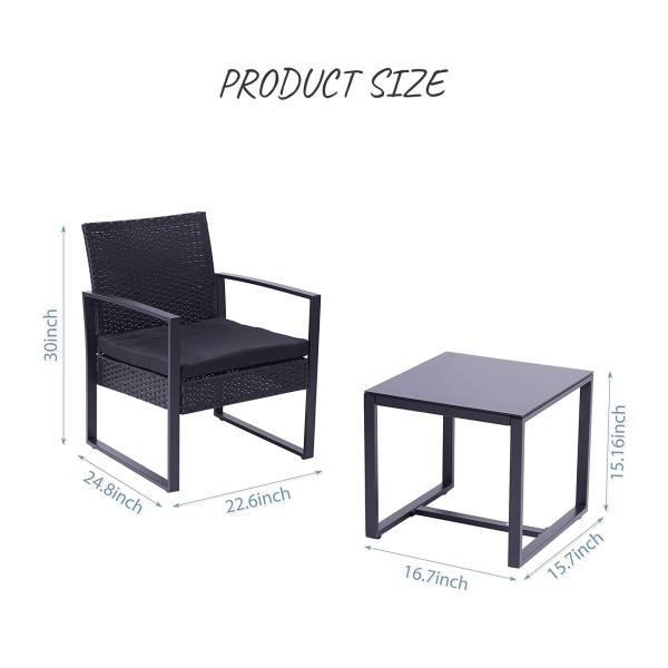 Three Pieces Wicker Rattan Set With Coffee Table Chairs Thick Cushions