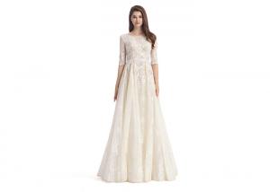 China Floral Lace Maxi Ivory Evening Dresses O - Neck Women'S Evening Dresses With Sleeves on sale