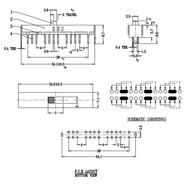 Slide Switch，24 Pin3 Stage Pcb Horozontal Sliding Switch, Interruptor On-Off Push Tact Switch,Mini Toggle Switch