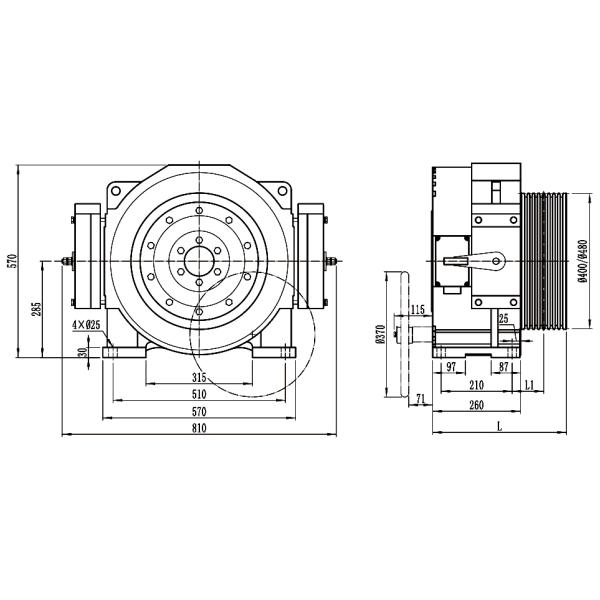 1.0m/S Permanent Mangent Synchronous Gearless Traction Machine Flat Tpye