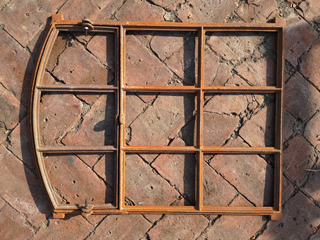 Large Cast Iron Arched Window Frame Mirror For Decoration Rust Color