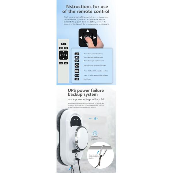 Huidi Robot Window Cleaner With 20 mins UPS Back up Battery 295*145*108mm AC110-240v