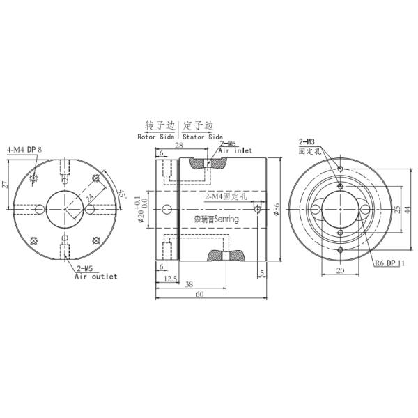 24 Wire Hollow Shaft Slip Ring Electrical Contacts Rotary Unions 250RPM