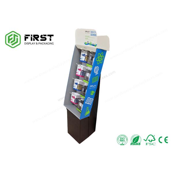 Logo Printed Customized Recyclable Corrugated Carton Floor Display Stand With Plastic Hooks
