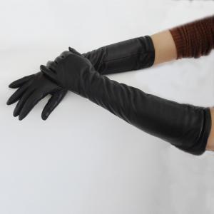 China Ladies Long Black Leather Gloves , Wool Lined Womens Designer Leather Gloves on sale