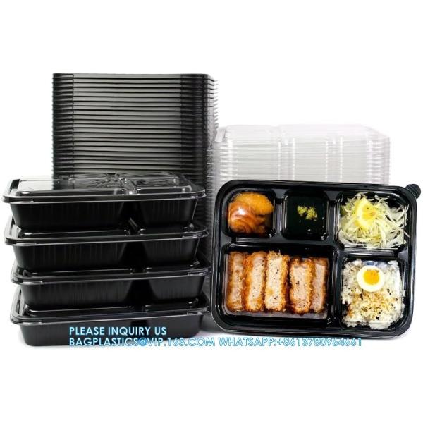 5 Compartment Meal Prep Containers With Lids - Food Bento Boxes Stackable Reusable Disposable Microwave