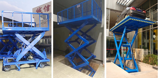 Worker using scissor lift platform