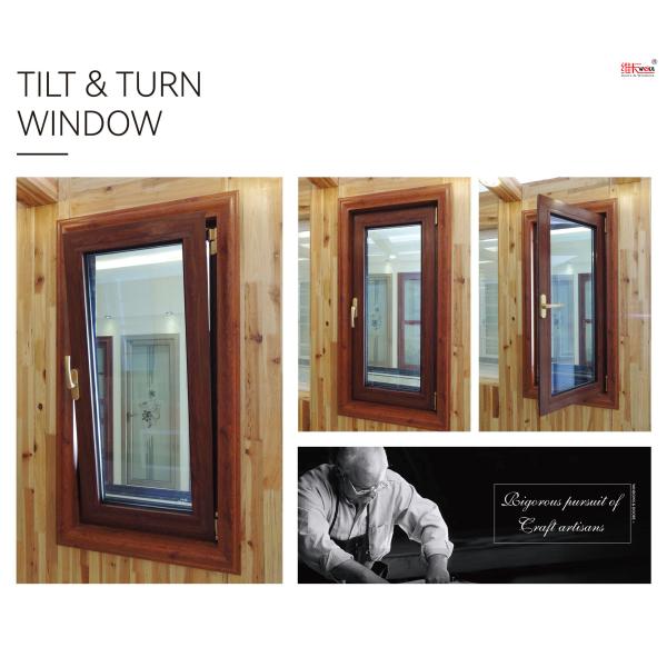 Windproof Tilt And Turn UPVC Window Oak Finish