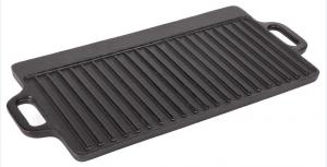 Quality Two Handles Rectangular Cast Iron Griddle With Ridges 18x9.4x0.6inch for sale
