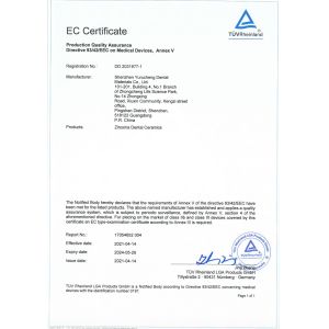 Shenzhen Wecera Dental Technology Co.;Ltd. Certifications