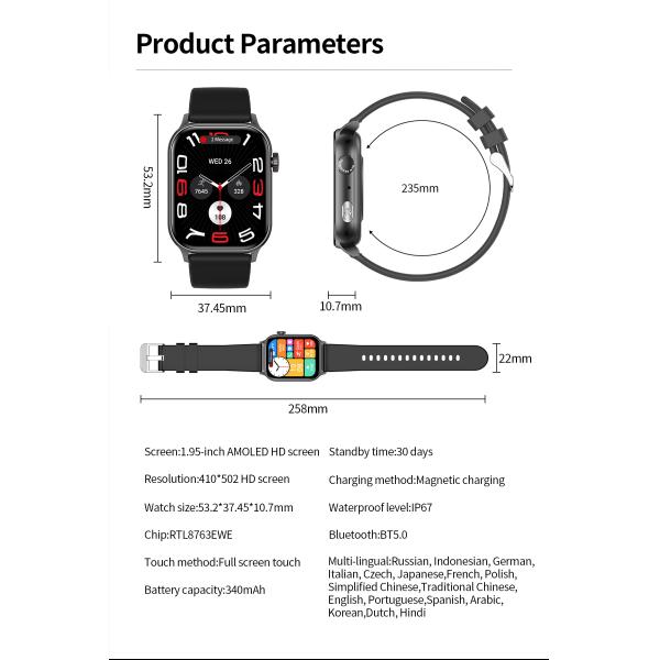 Workout Modes Square Shape Smart Watch Power saving Rectangle Shape Smart Watch
