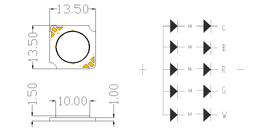 12V 10W COB LED Chip 1313 5 In 1 RGBCW COB Full Color For Down Light