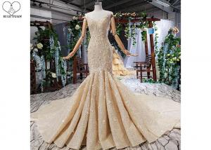 China Sling Gold Tailor Made Prom Dresses Deep V Neck Lace Fishtail Beaded Shawl on sale