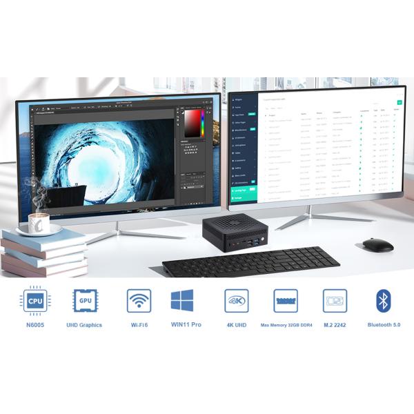 Mini PC Desktop Win 11 Pro Fanless N4505 / N5105 / N6005 HDMI DP VGA 6xUSB Barebones Computer Kit