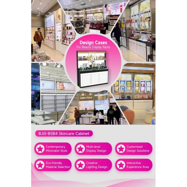 BJiS-BSB4 40mm Thick Light Box Skincare Display Cabinet with Adjustable Height for High-End Stores
