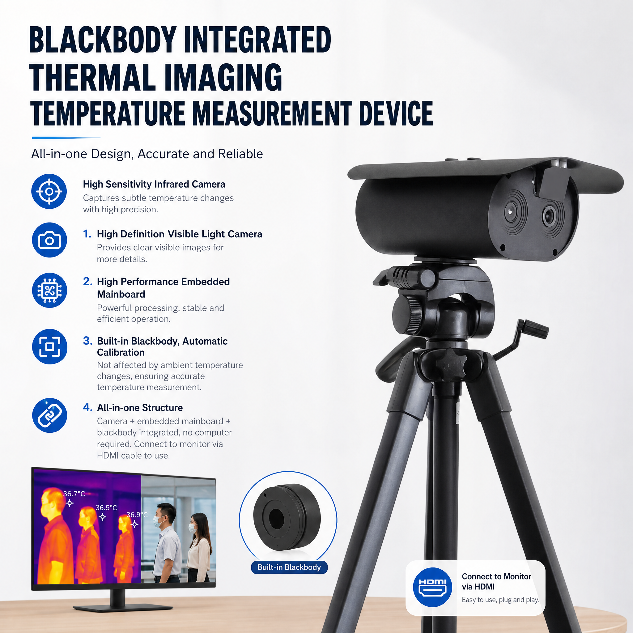 JP009 Thermal Camera Fever Screening System Self-Calibration Full Range Temperature Output