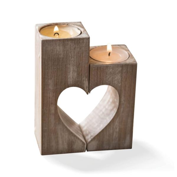 Wholesale Wooden heart shaped Decorative candles holder for Wedding gift Customize wooden candle holder
