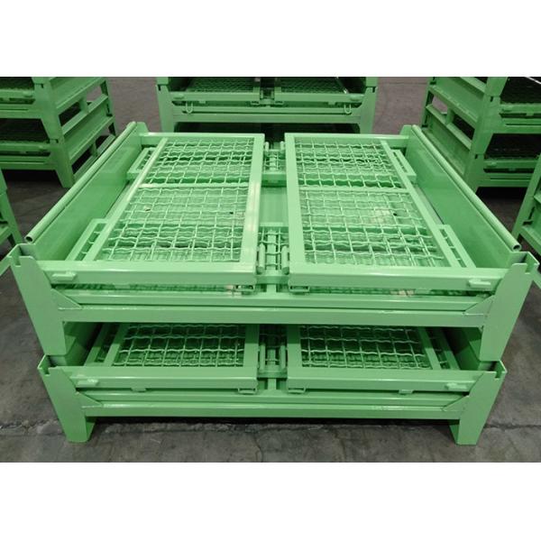 Metal Stackable Stillage Bin Stackable Pallet Cages Green Powdercoating 1.5T