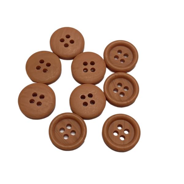 Faux Wood Polyester Buttons Four Hole 26L Apricot Color Round Shape With Rim
