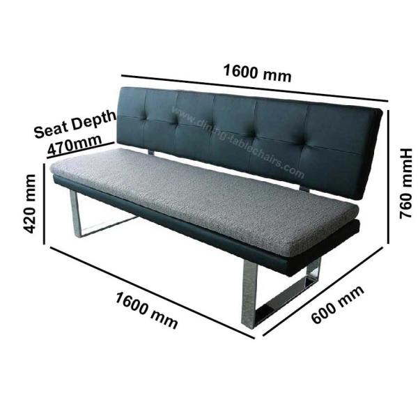 Backrest Upholstered Dining Bench High Density Sponge Chrome Plated Leg