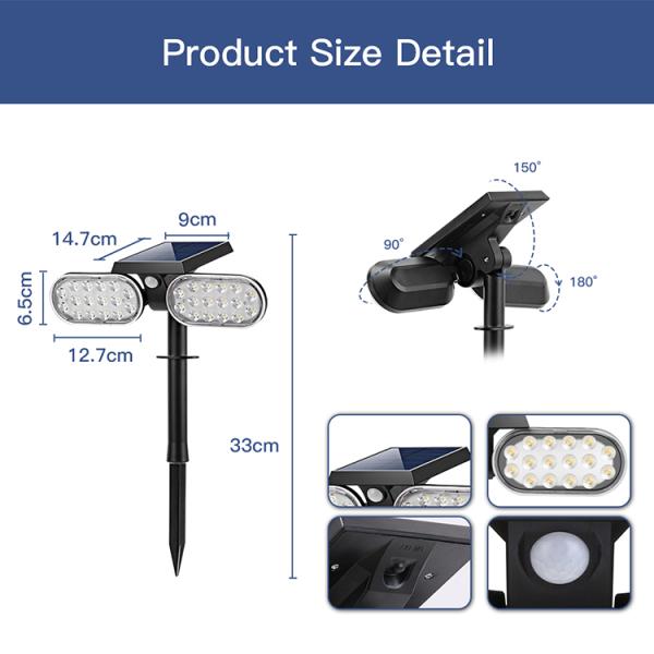 Double Heads IP65 LED Holiday Lights Foldable Motion Sensor Solar