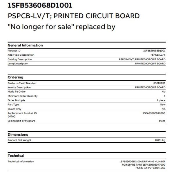1SFB536068D1011 ABB SoftStart PST/PSTB Low Voltage Module