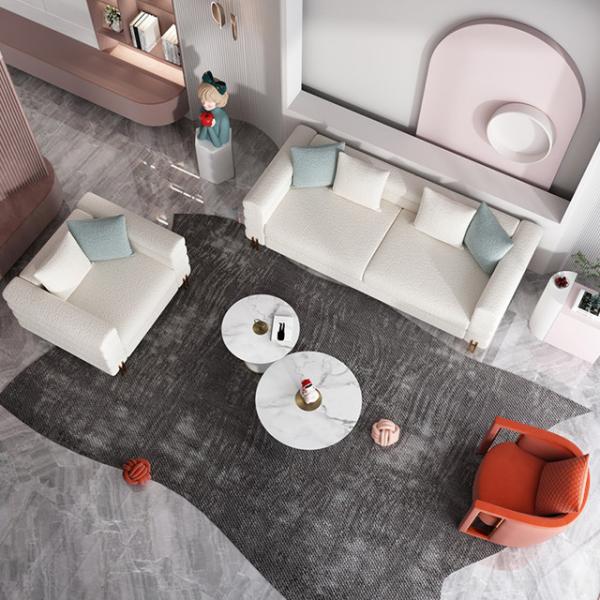 1 Plus 3 ODM White Modern Fabric Sofa Set Flannelette With Plush Cushions