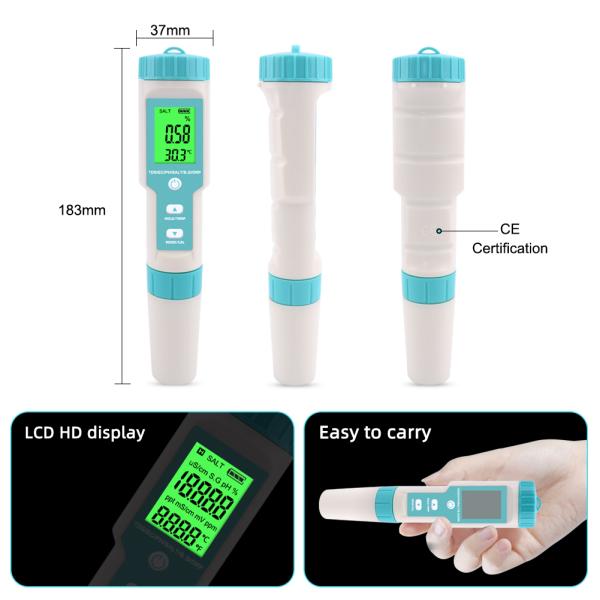 Aquarium Swimming Pool ORP Salinity Digital PH Meter