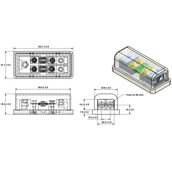 Nickel Plated 8GA Fuse Blocks SAE J1428 2 Ways ANS Fuse Holder