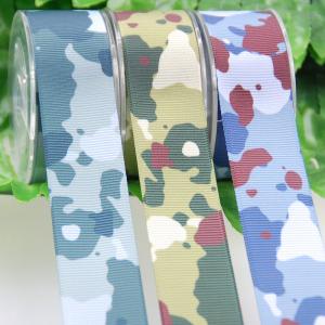 Heat Transfer Polyster Ribbon , Camouflage Thick Grosgrain Ribbon For Garment Accessories
