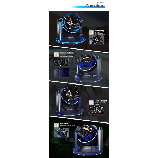 VR Rotating Game 360 Roller Coaster for 3 Chair Chair Base Machine Vr Simulator for Three Players in Amusement Park