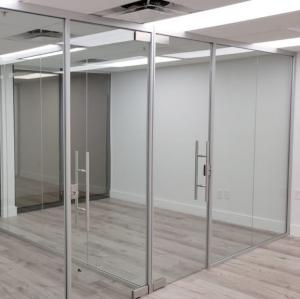 China Floor Spring Pivot Door Frameless Glass Partitions With Ultra Clear Insulated Glass on sale