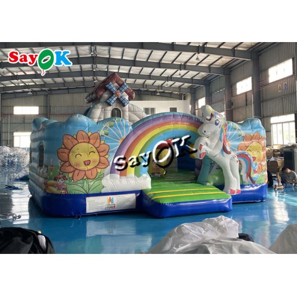 Unicorn Theme Kids Jumping Castle Slide Tarpaulin Inflatable Bouncy House With Blower
