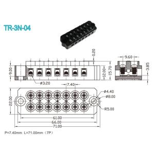 7 Poles plug in terminal block connector 300V / 20A Black 12-16 AWG Brass M3