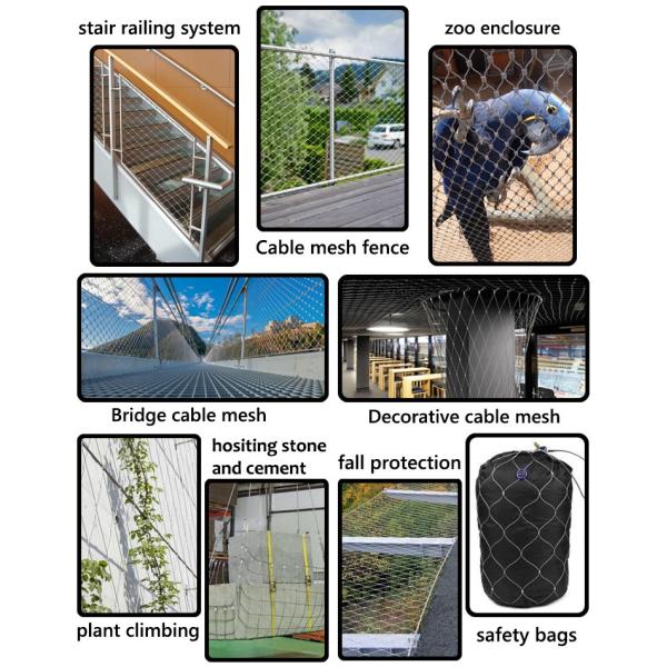 Customizable steel cable mesh in various sizes ensuring adaptability for architectural