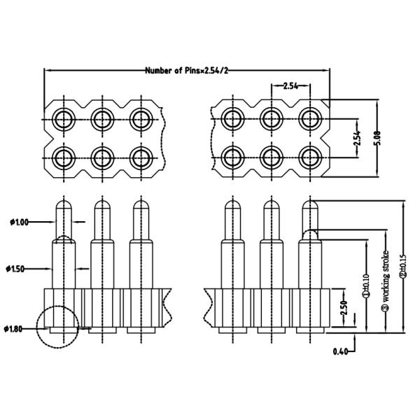 2.54mm Pitch Pogo Pin Connector Double Row Spring Loaded Contact Connectors 16pin Male Female