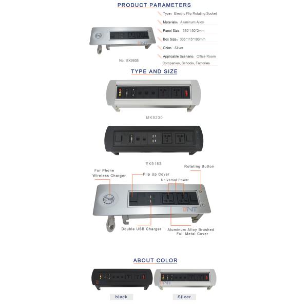 BNT Factory customized hidden table design desk electrical flip up mounted socket with phone wireless charger