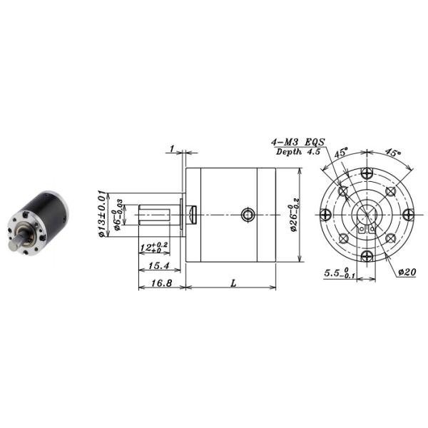 80N High Precision Planetary Gearbox 26mm Diameter CW Directions