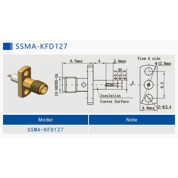 Straight SSMA Female RF Coaxi Connector 4 Hole Flange Mount Microstrip with Solder Cup