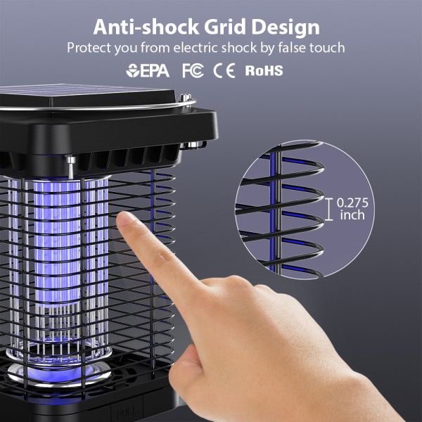 Less Power High-Voltage Mosquito Zapper Indoor Outdoor Solar Bug Zapper