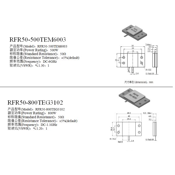 1000W 50Ohm 20*30mm Flange Mount Resistor RFR50
