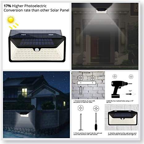 240V Motion Sensor Solar Powered LED Wall Light Wireless Outside Security Wall Lights
